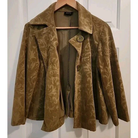 R Q T Womens Blazer Soft Pesto Olive Green Stylish Medium 2 Button Jacket - Picture 2 of 11